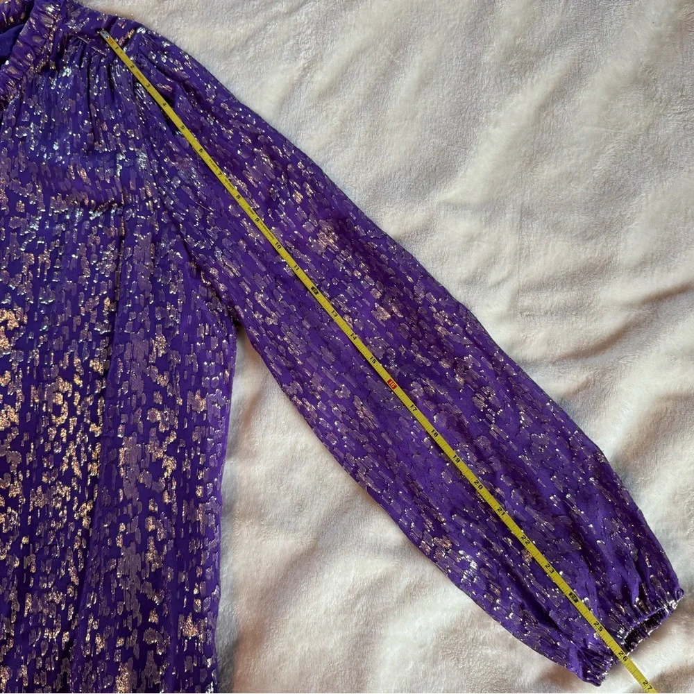 Lilly Pulitzer Purple and Gold Balloon Sleeve Fancy Blouse Med - Picture 5 of 8